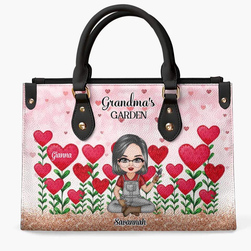 Personalized Leather Bag - Gift For Grandma - Grandma's Garden Loads Of Sweet Heart Kids ARND037