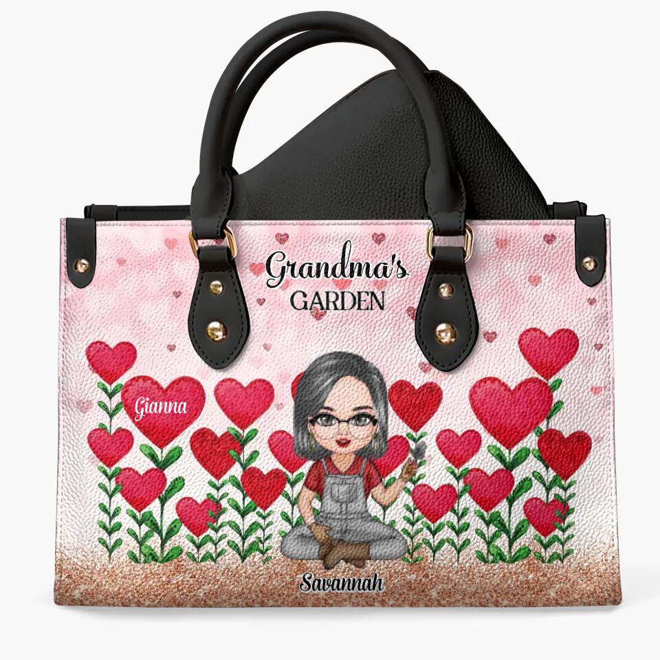 Personalized Leather Bag - Gift For Grandma - Grandma's Garden Loads Of Sweet Heart Kids ARND037