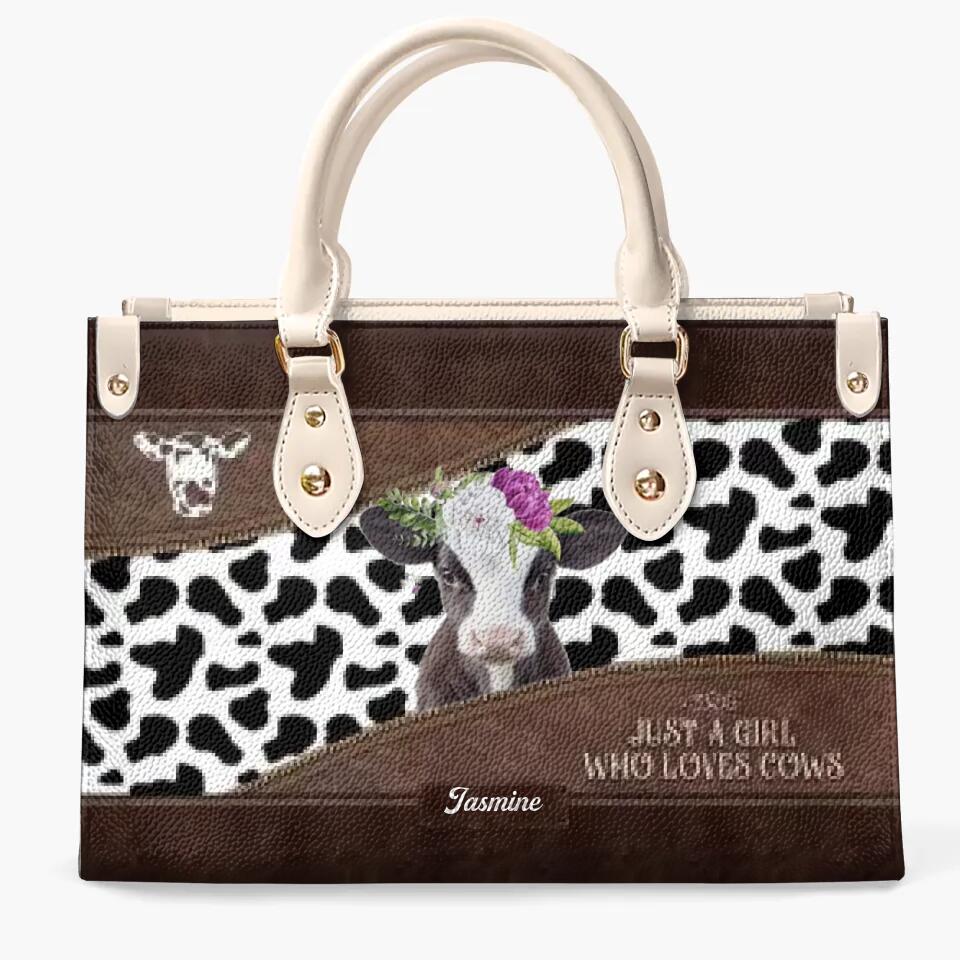 Personalized Leather Bag - Gift For Cow Lover - Just A Girl Who Loves Cows ARND0014