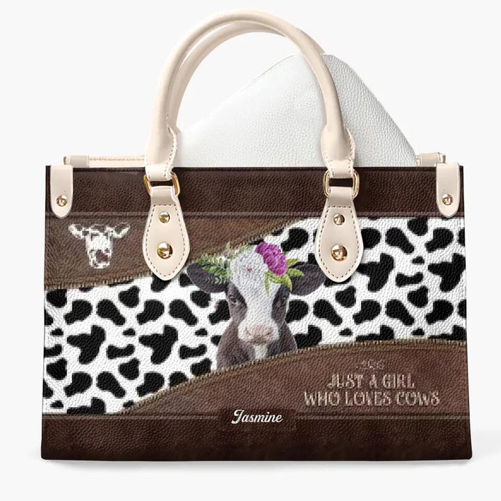 Personalized Leather Bag - Gift For Cow Lover - Just A Girl Who Loves Cows ARND0014