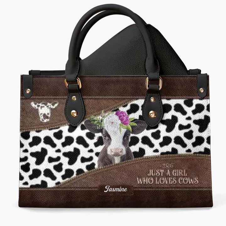 Personalized Leather Bag - Gift For Cow Lover - Just A Girl Who Loves Cows ARND0014