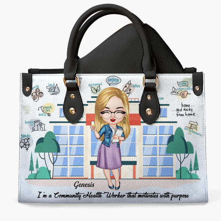 Personalized Leather Bag - Gift For Public Health Worker - I'm A Community Health Worker That Motivates With Purpose