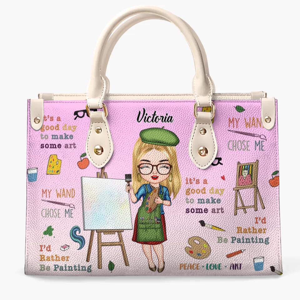 Personalized Leather Bag - Gift For Artist - It's A Beautiful Day To Make Some Art