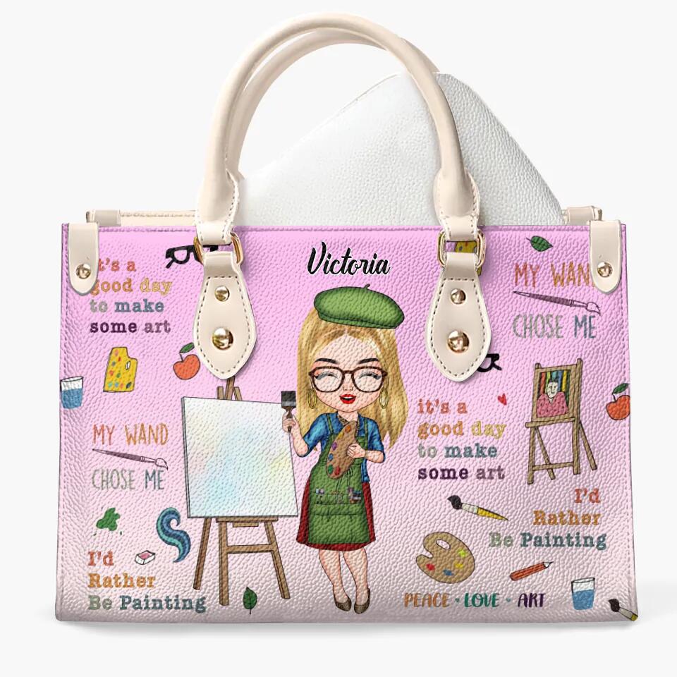 Personalized Leather Bag - Gift For Artist - It's A Beautiful Day To Make Some Art