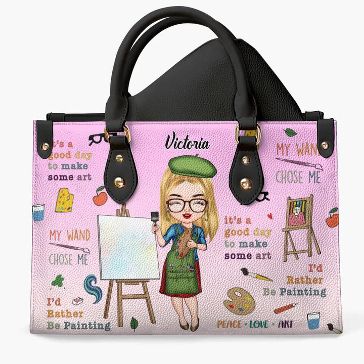 Personalized Leather Bag - Gift For Artist - It's A Beautiful Day To Make Some Art