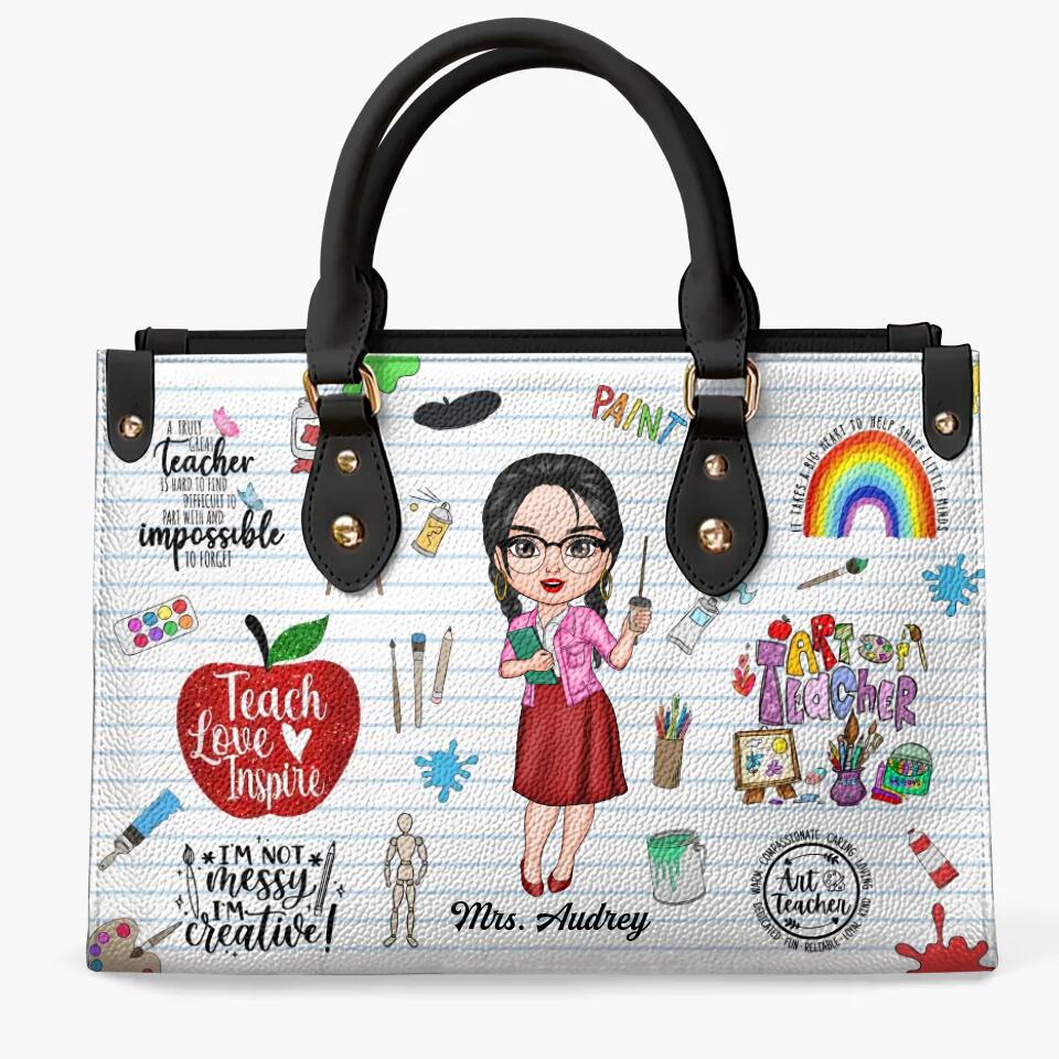 Personalized Leather Bag - Gift For Art Teacher - Proud Art Teacher