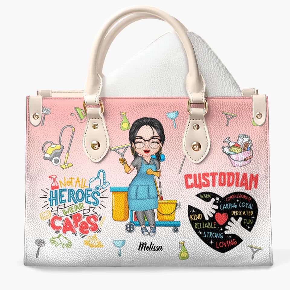 Personalized Leather Bag - Gift For Custodian - Not All Heroes Wear Capes
