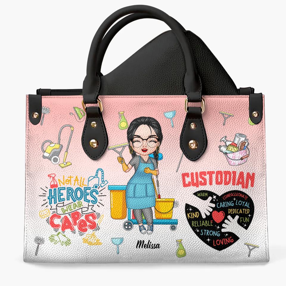 Personalized Leather Bag - Gift For Custodian - Not All Heroes Wear Capes