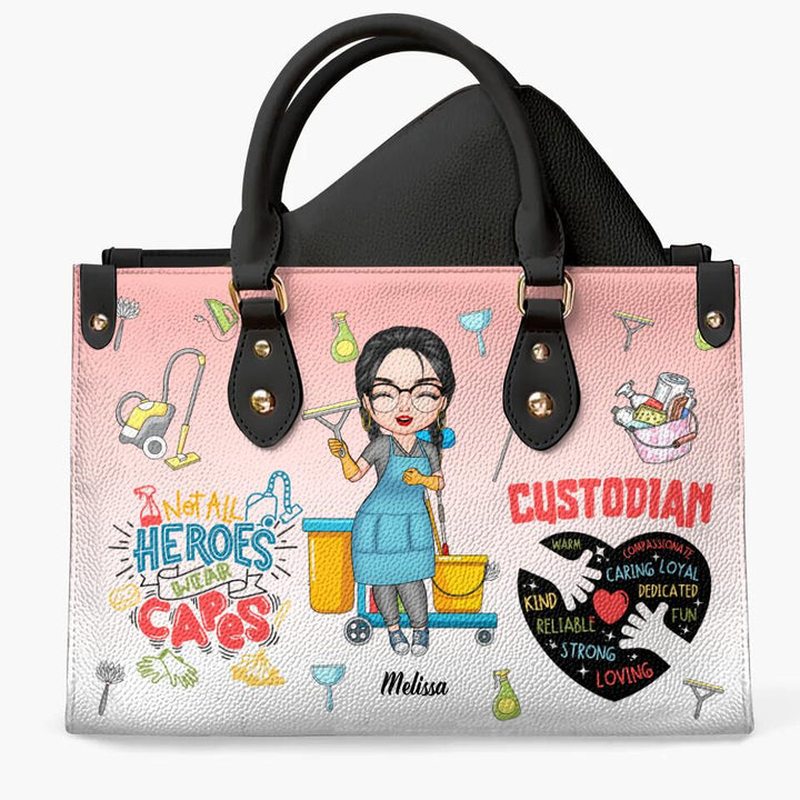 Personalized Leather Bag - Gift For Custodian - Not All Heroes Wear Capes