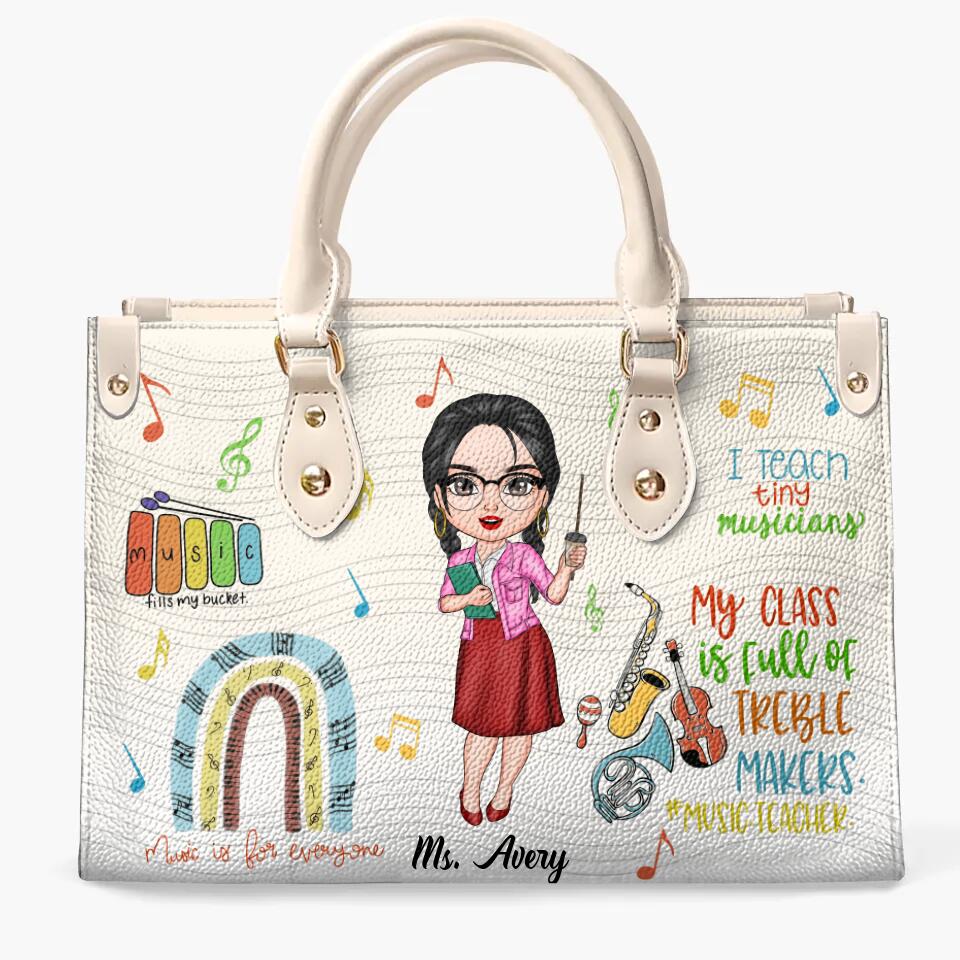 Personalized Leather Bag - Gift For Music Teacher - I Teach Tiny Musicians