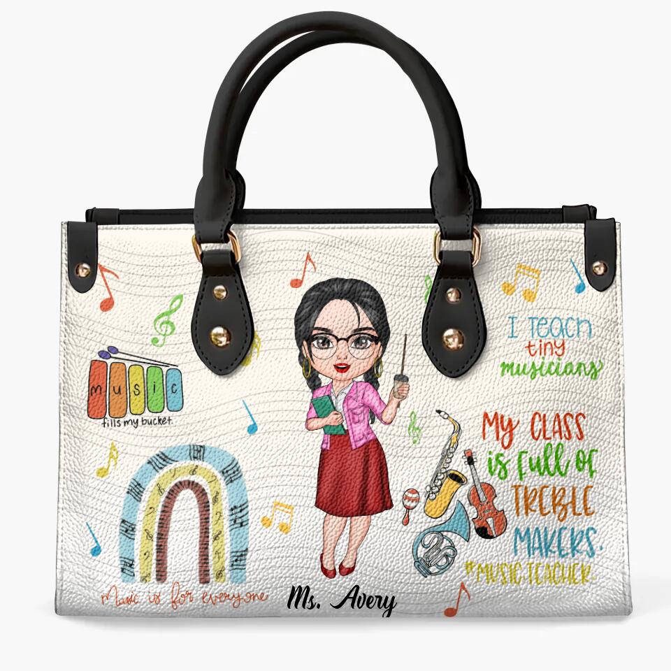 Personalized Leather Bag - Gift For Music Teacher - I Teach Tiny Musicians