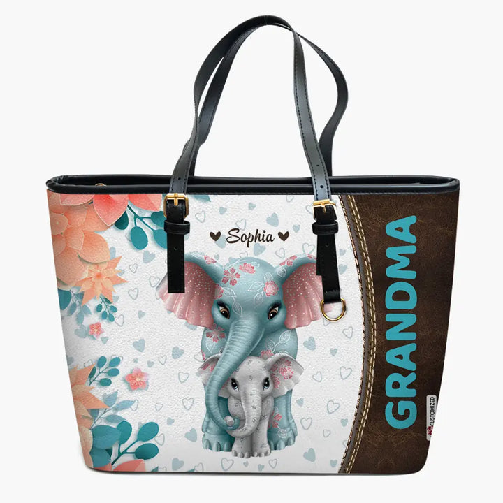 Personalized Leather Bucket Bag - Gift For Grandma - Floral Grandma ARND018
