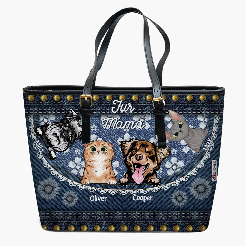 Personalized Leather Bucket Bag - Gift For Dog & Cat Lover - Fur Mama ARND018