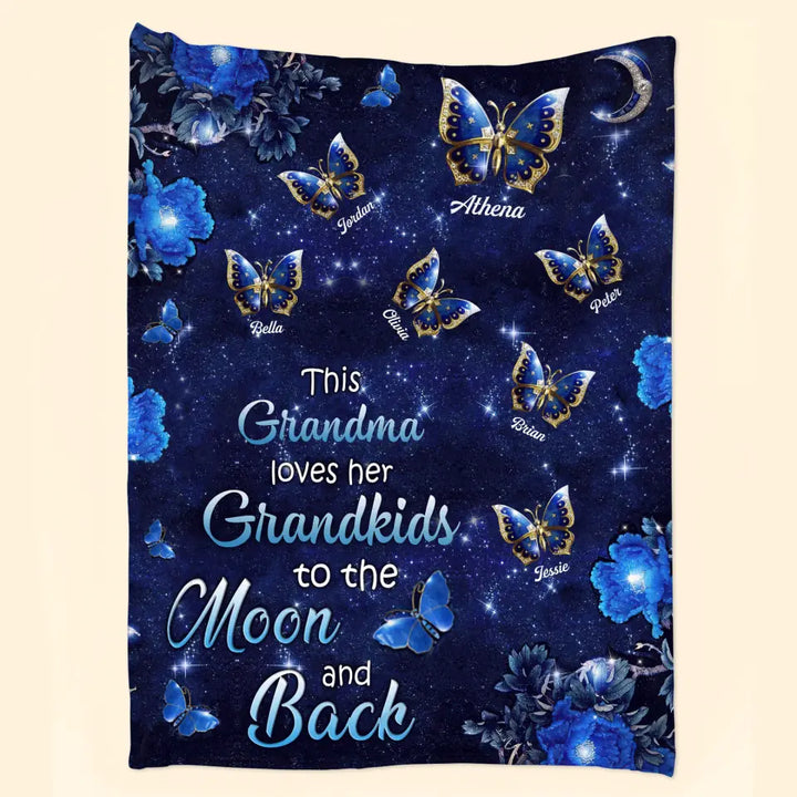 This Grandma Loves Her Grandkids To The Moon And Back - Personalized Blanket - Gift For Grandma