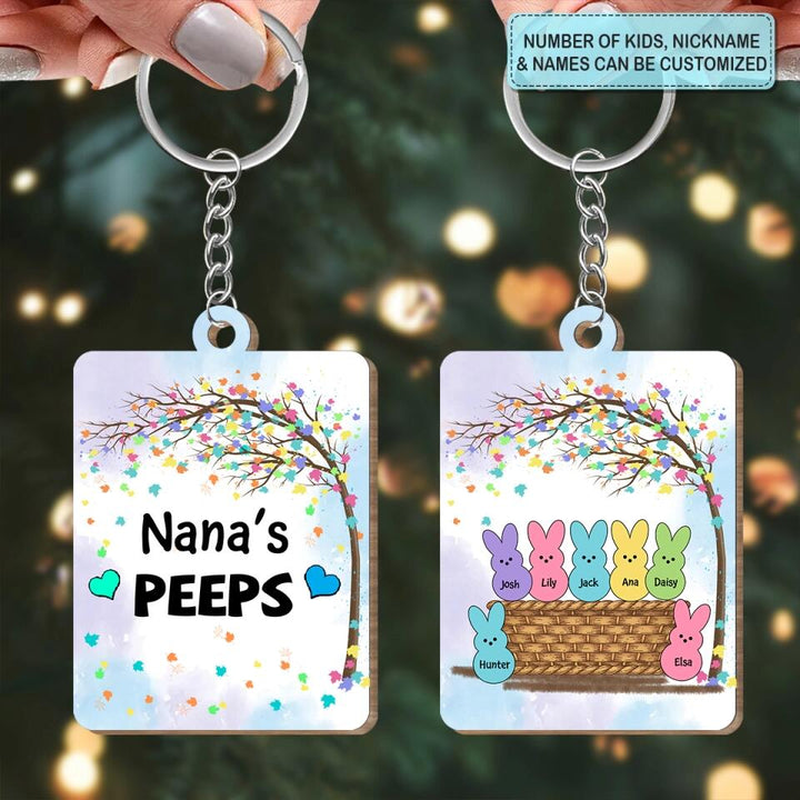 Grandma's Peeps - Personalized Wooden Keychain - Easter Gift For Grandma