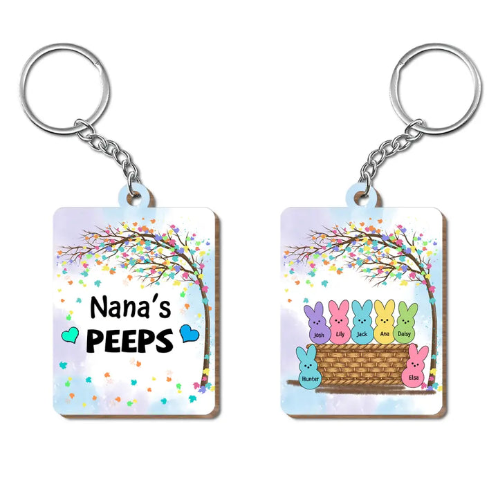 Grandma's Peeps - Personalized Wooden Keychain - Easter Gift For Grandma