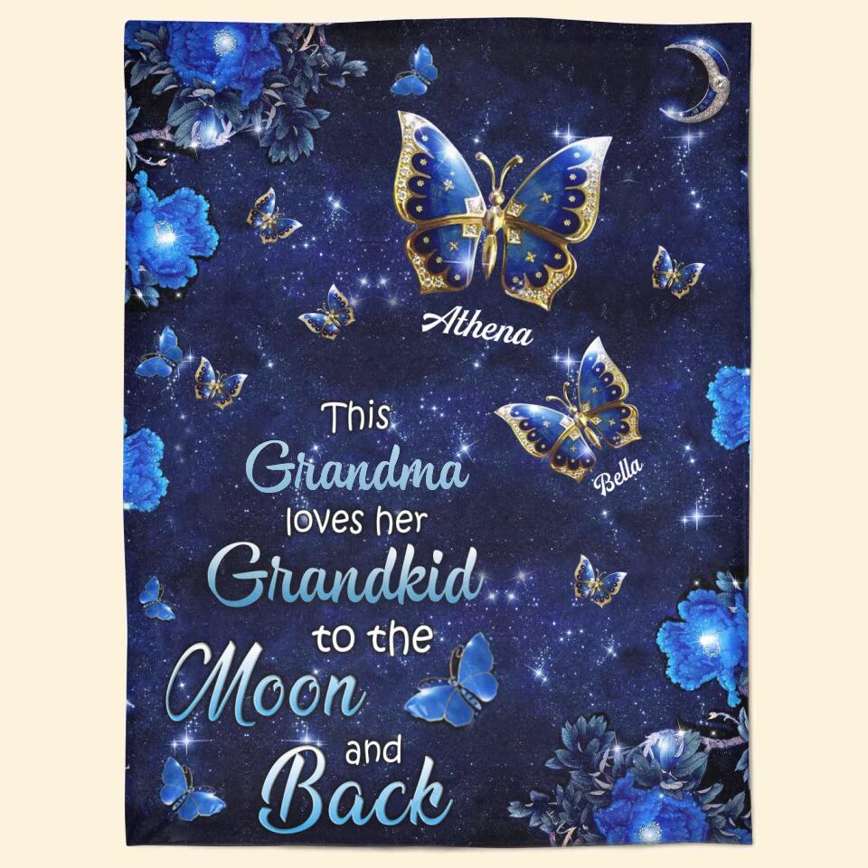 This Grandma Loves Her Grandkids To The Moon And Back - Personalized Blanket - Gift For Grandma