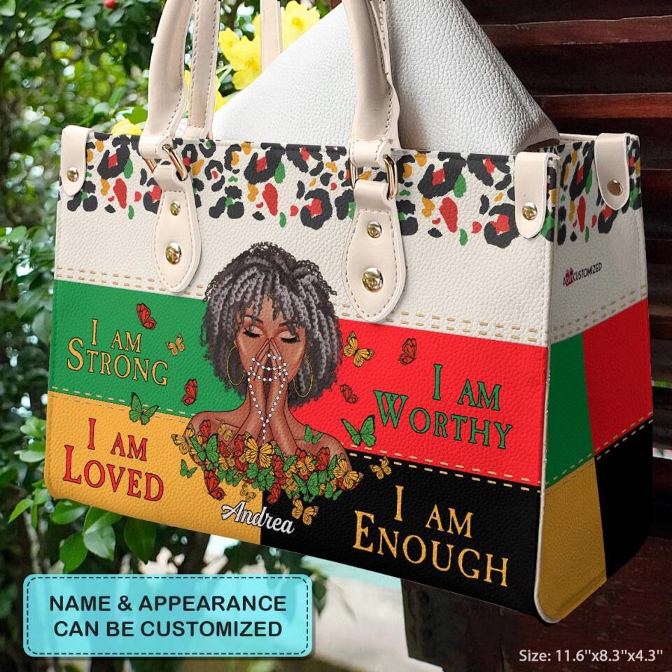Personalized Leather Bag - Mother's Day Gift For Blank Mom, Grandma - I Am Strong Juneteenth ARND0014