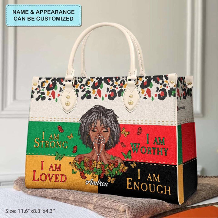 Personalized Leather Bag - Mother's Day Gift For Blank Mom, Grandma - I Am Strong Juneteenth ARND0014