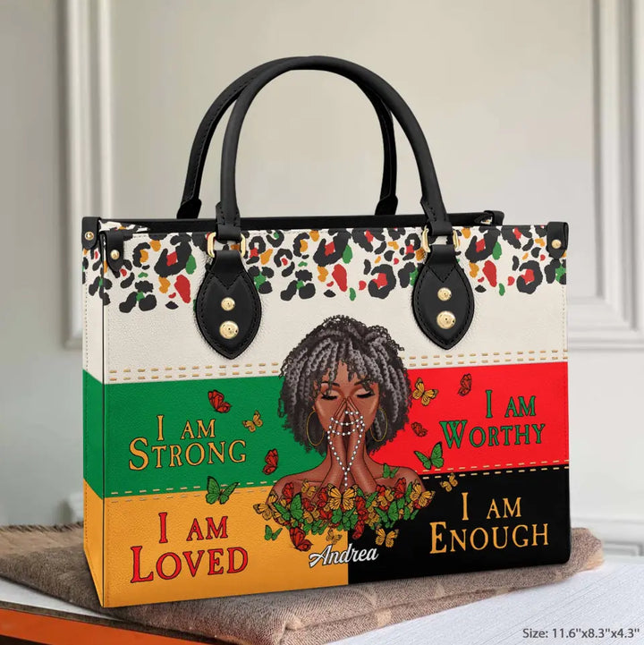 Personalized Leather Bag - Mother's Day Gift For Blank Mom, Grandma - I Am Strong Juneteenth ARND0014