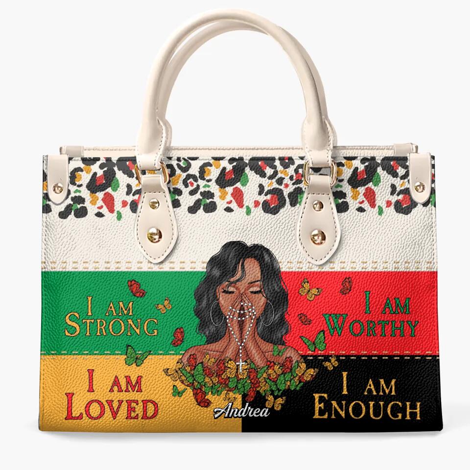 Personalized Leather Bag - Mother's Day Gift For Blank Mom, Grandma - I Am Strong Juneteenth ARND0014