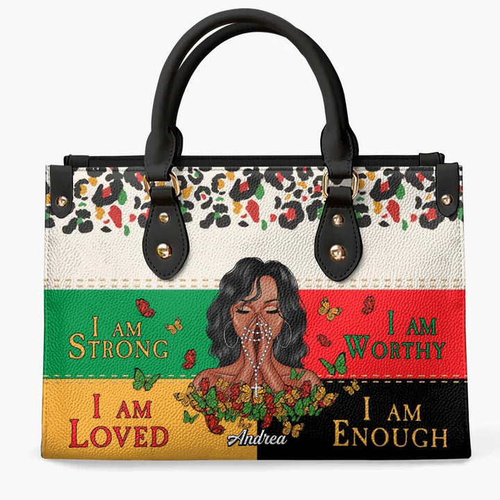 Personalized Leather Bag - Mother's Day Gift For Blank Mom, Grandma - I Am Strong Juneteenth ARND0014