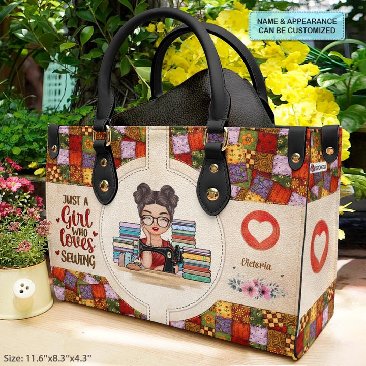Personalized Leather Bag - Birthday Gift For Sewing Lover, Sewing Friends - Just A Girl Who Love Sewing ARND005