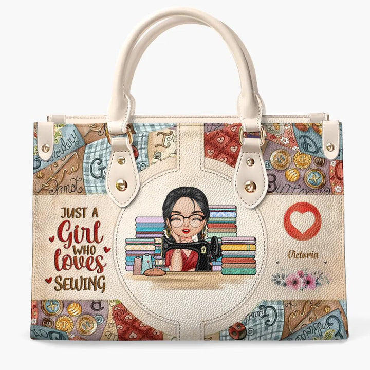 Personalized Leather Bag - Birthday Gift For Sewing Lover, Sewing Friends - Just A Girl Who Love Sewing ARND005