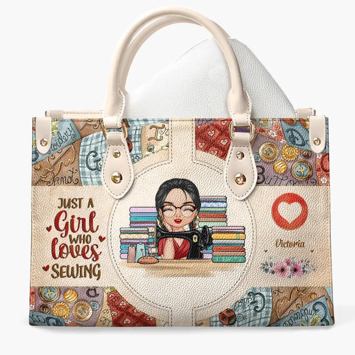 Personalized Leather Bag - Birthday Gift For Sewing Lover, Sewing Friends - Just A Girl Who Love Sewing ARND005