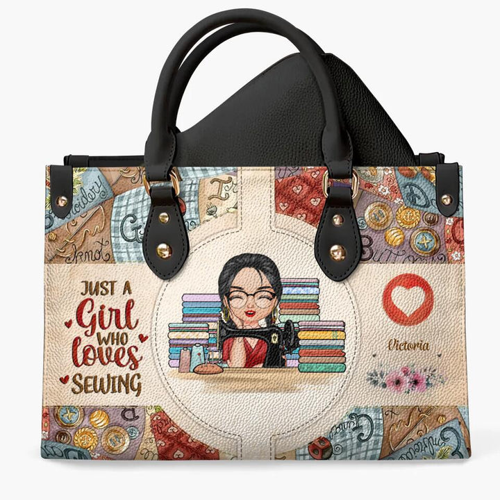 Personalized Leather Bag - Birthday Gift For Sewing Lover, Sewing Friends - Just A Girl Who Love Sewing ARND005