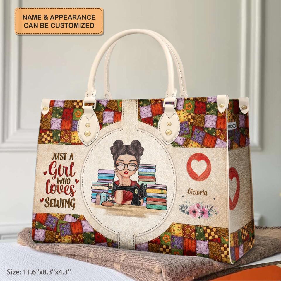 Personalized Leather Bag - Birthday Gift For Sewing Lover, Sewing Friends - Just A Girl Who Love Sewing ARND005