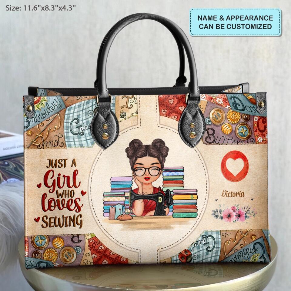 Personalized Leather Bag - Birthday Gift For Sewing Lover, Sewing Friends - Just A Girl Who Love Sewing ARND005