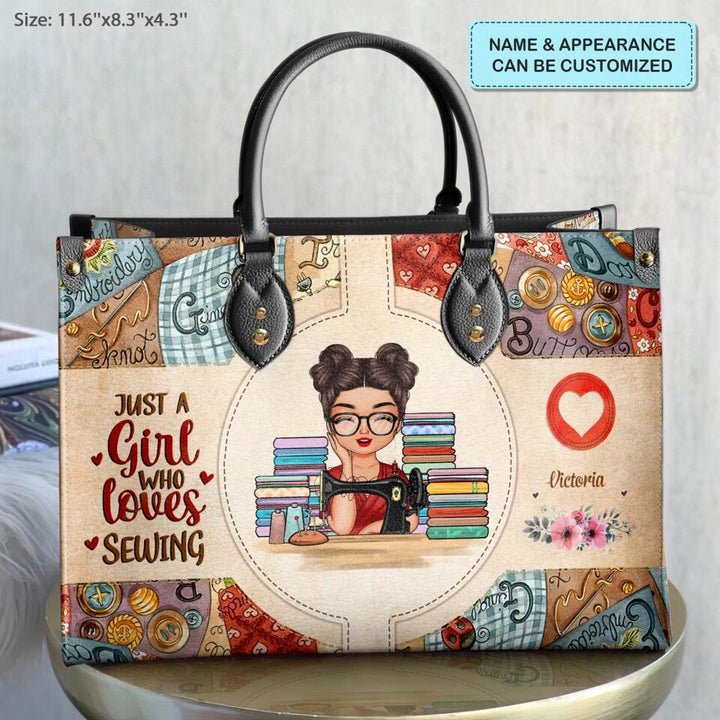 Personalized Leather Bag - Birthday Gift For Sewing Lover, Sewing Friends - Just A Girl Who Love Sewing ARND005