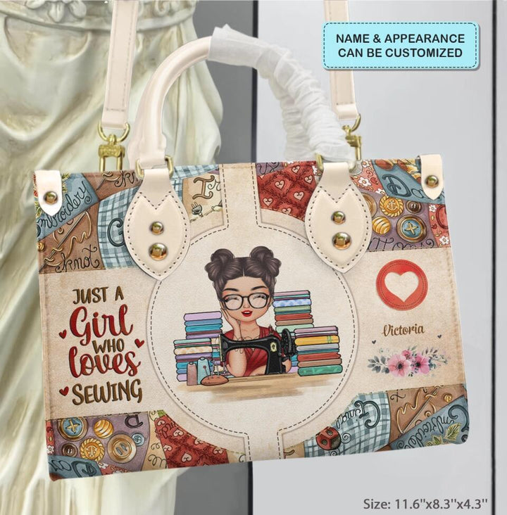 Personalized Leather Bag - Birthday Gift For Sewing Lover, Sewing Friends - Just A Girl Who Love Sewing ARND005