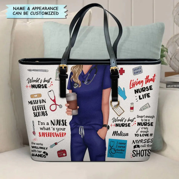 Personalized Leather Bucket Bag - Birthday, Nurse's Day Gift For Nurse - World's Best Nurse ARND018