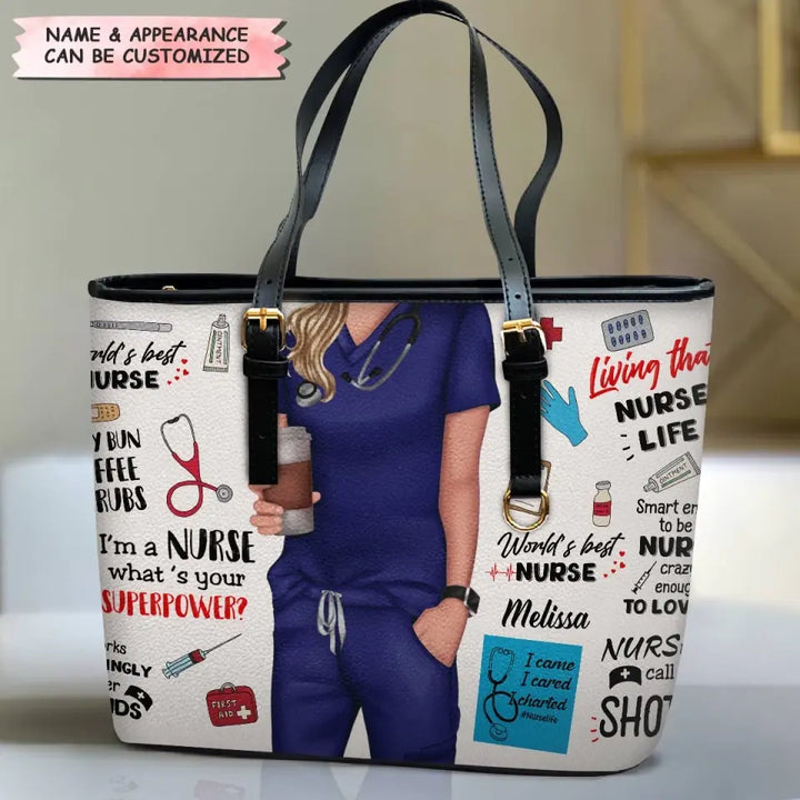 Personalized Leather Bucket Bag - Birthday, Nurse's Day Gift For Nurse - World's Best Nurse ARND018