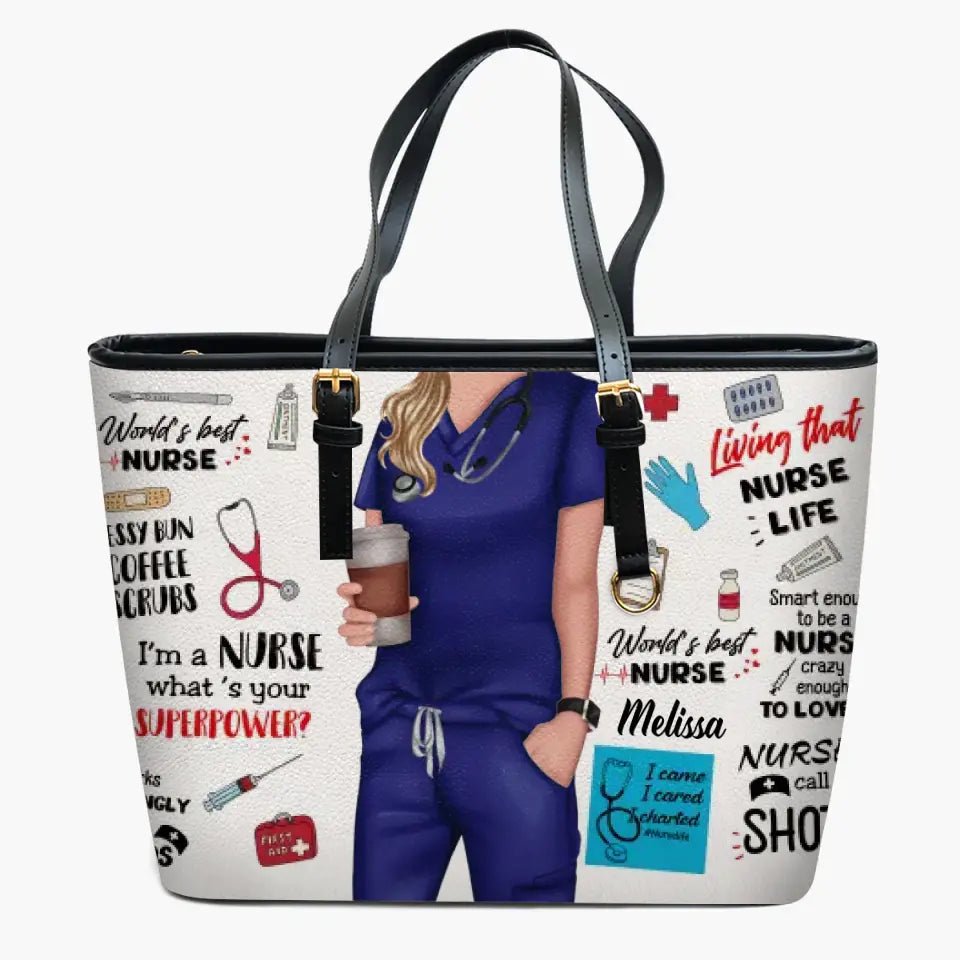 Personalized Leather Bucket Bag - Birthday, Nurse's Day Gift For Nurse - World's Best Nurse ARND018