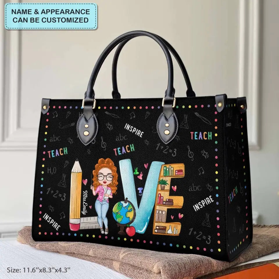 Personalized Leather Bag - Teacher's Day, Birthday Gift For Teacher - Teach Love Inspire ARND018