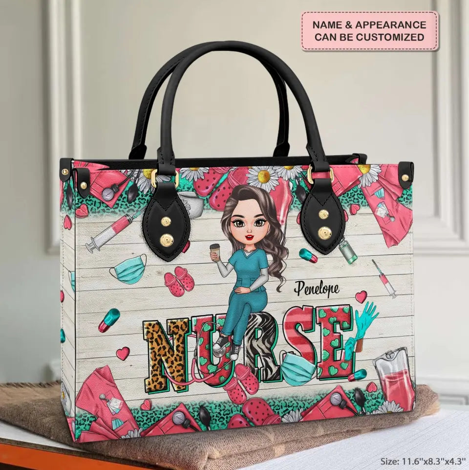 Personalized Leather Bag - Birthday, Nurse's Day Gift For Nurse - Nursing Is A Work Of Heart ARND005