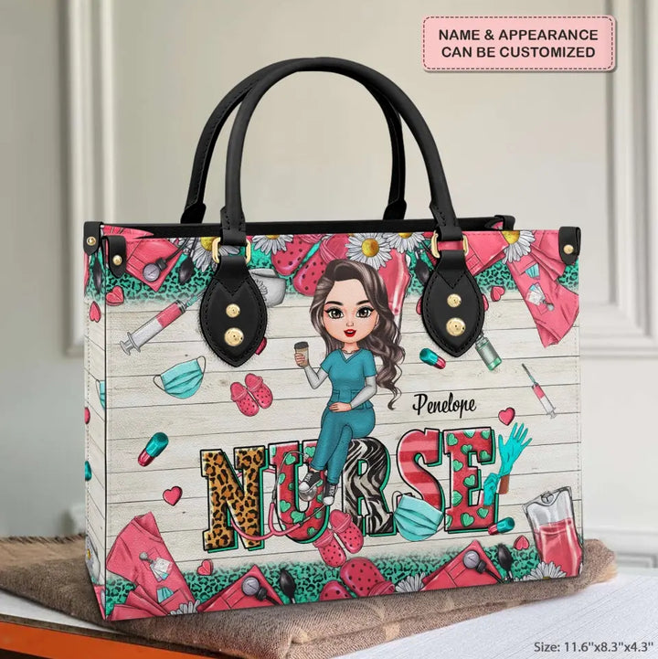 Personalized Leather Bag - Birthday, Nurse's Day Gift For Nurse - Nursing Is A Work Of Heart ARND005