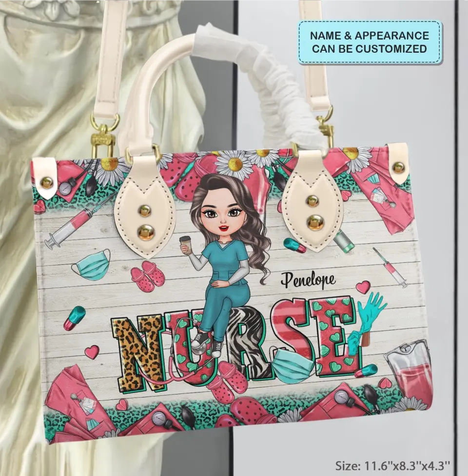 Personalized Leather Bag - Birthday, Nurse's Day Gift For Nurse - Nursing Is A Work Of Heart ARND005