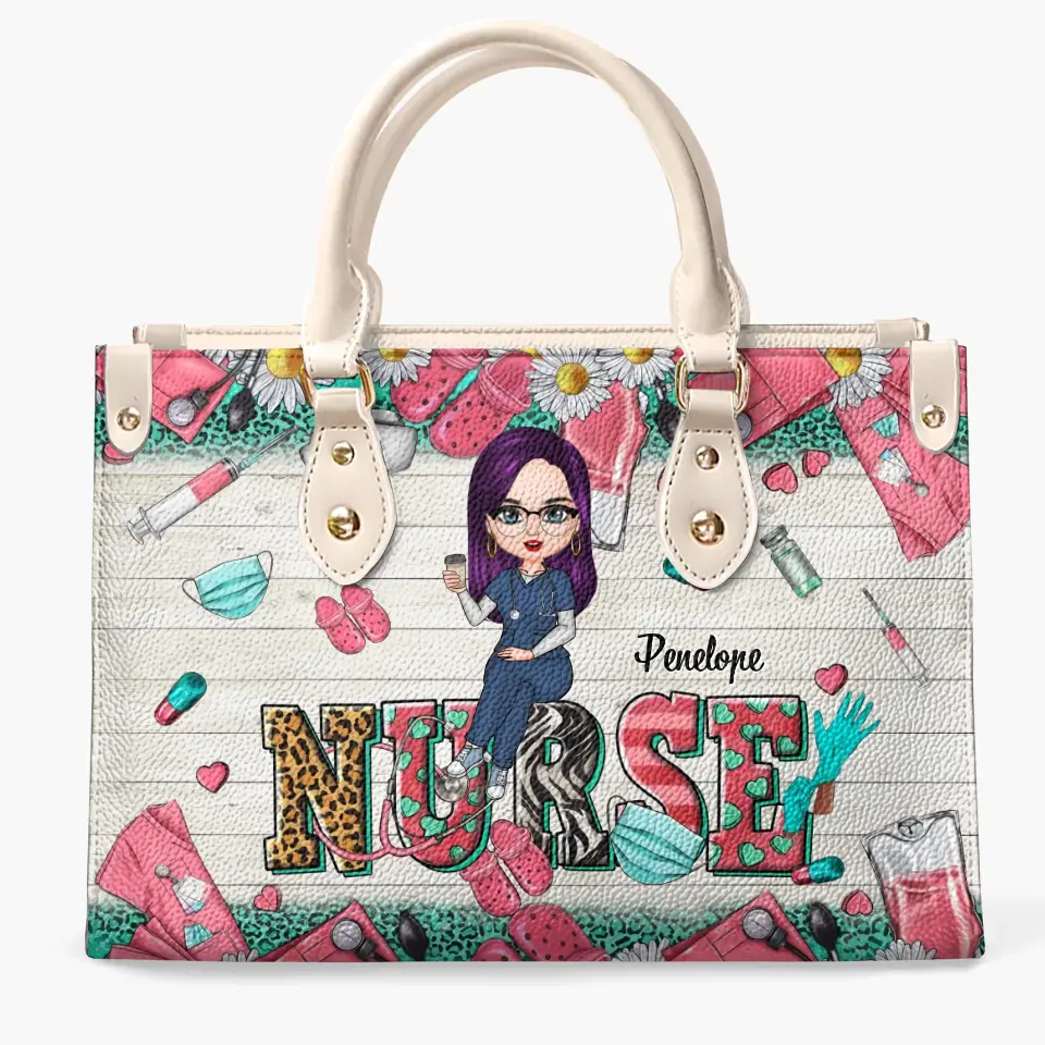 Personalized Leather Bag - Birthday, Nurse's Day Gift For Nurse - Nursing Is A Work Of Heart ARND005