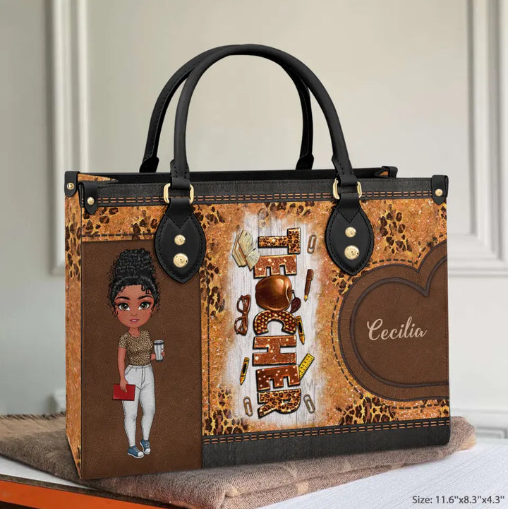 Personalized Leather Bag - Birthday, Teacher's Day Gift For Teacher - Black Teacher Magic ARND005