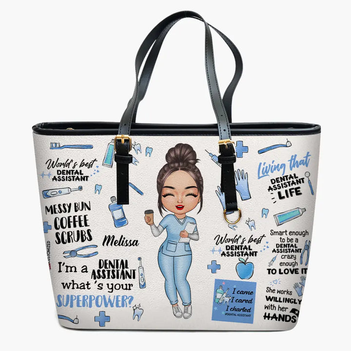 Personalized Leather Bucket Bag - Birthday Gift For Dentist, Dental Assistant - Love My Job ARND005