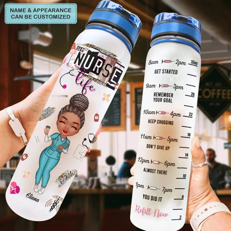Personalized Water Tracker Bottle - Nurse's Day Gift For Nurse - Nurse Life Leopard