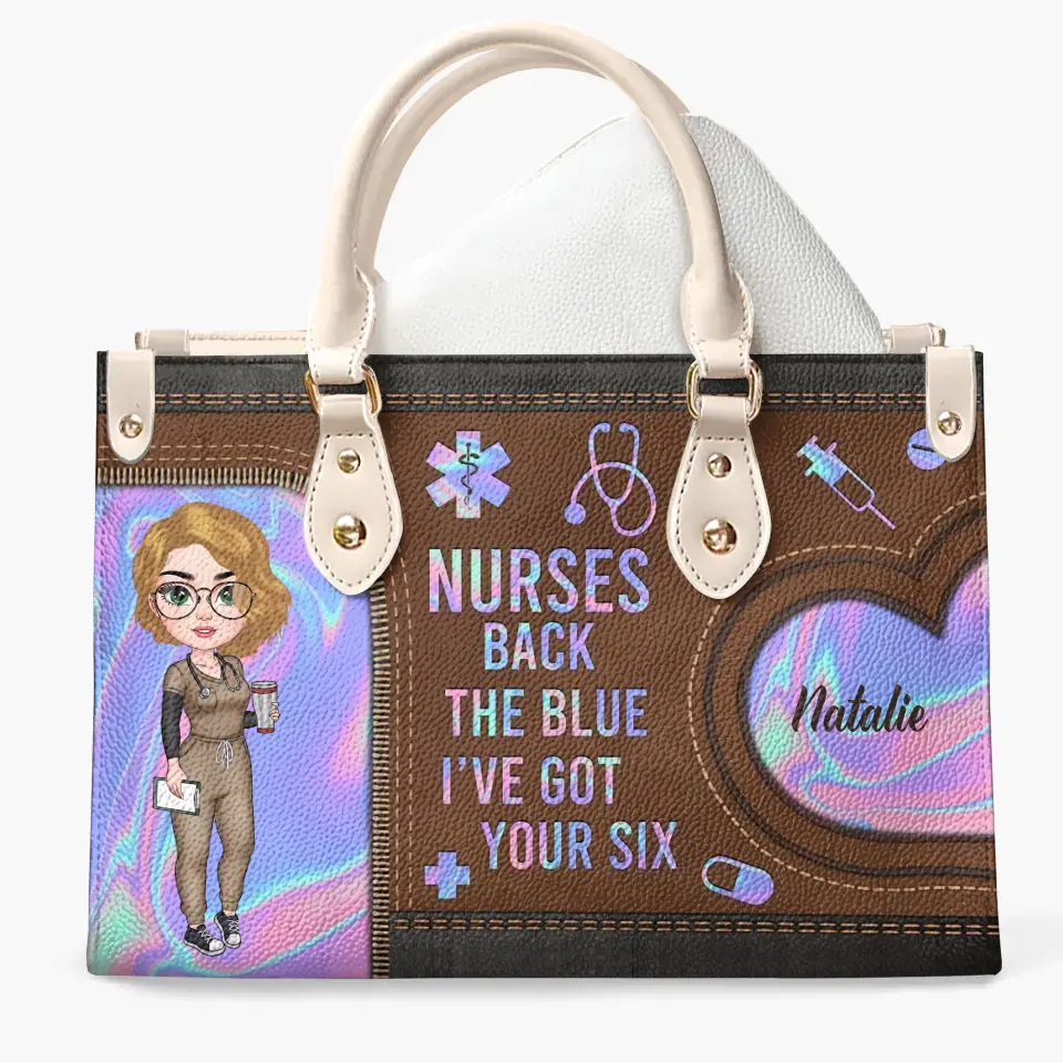 Personalized Leather Bag - Birthday, Nurse's Day Gift For Nurse - Nurses Back The Blue ARND018