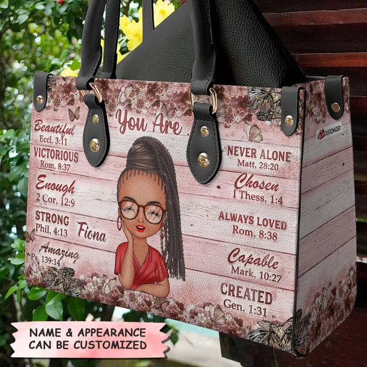 Personalized Leather Bag - Gift For Mom, Grandma - You Are Beautiful Victorious Enough Strong Jesus Bible ARND0014