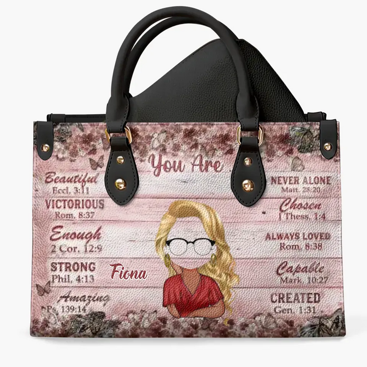 Personalized Leather Bag - Gift For Mom, Grandma - You Are Beautiful Victorious Enough Strong Jesus Bible ARND0014