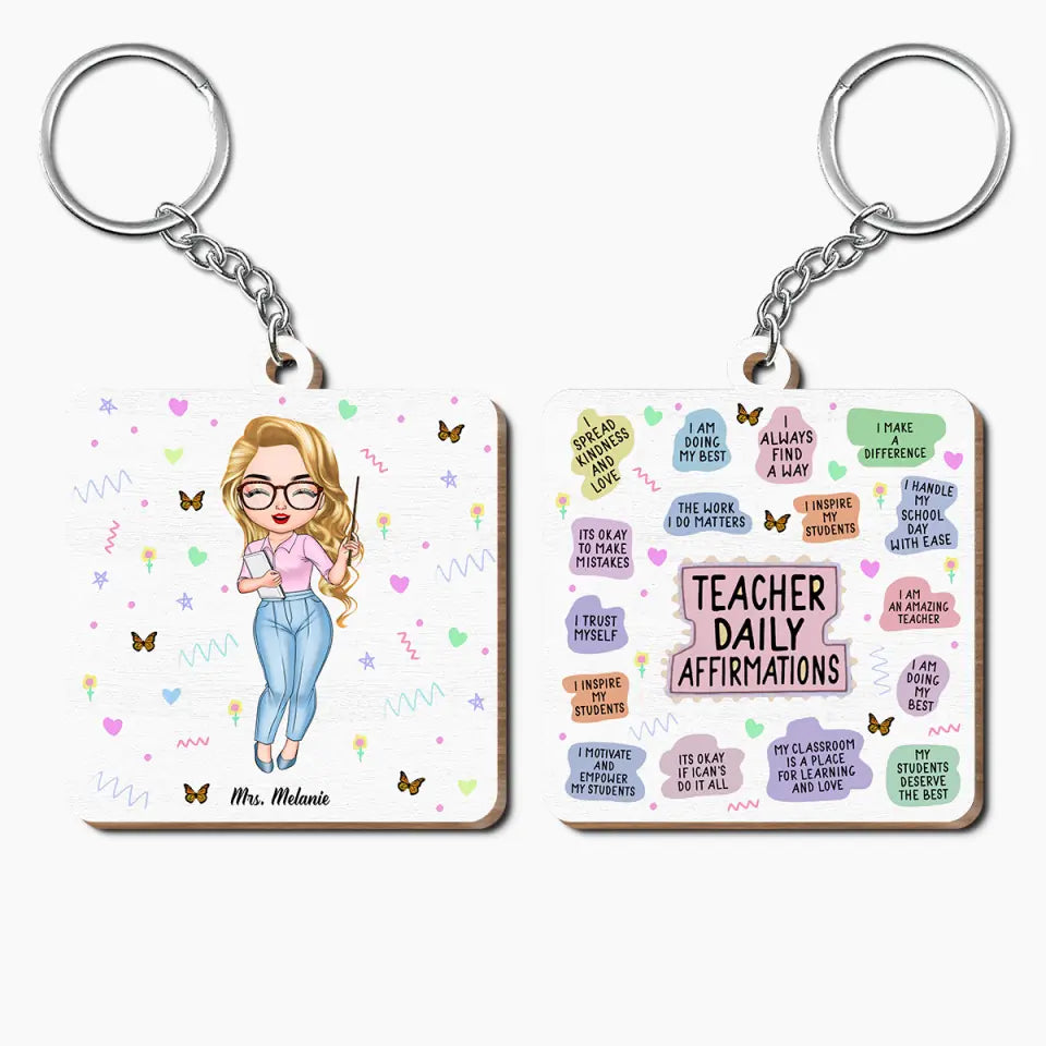 Personalized Wooden Keychain - Teacher's Day, Birthday Gift For Teacher - Teacher Daily Affirmations ARND018