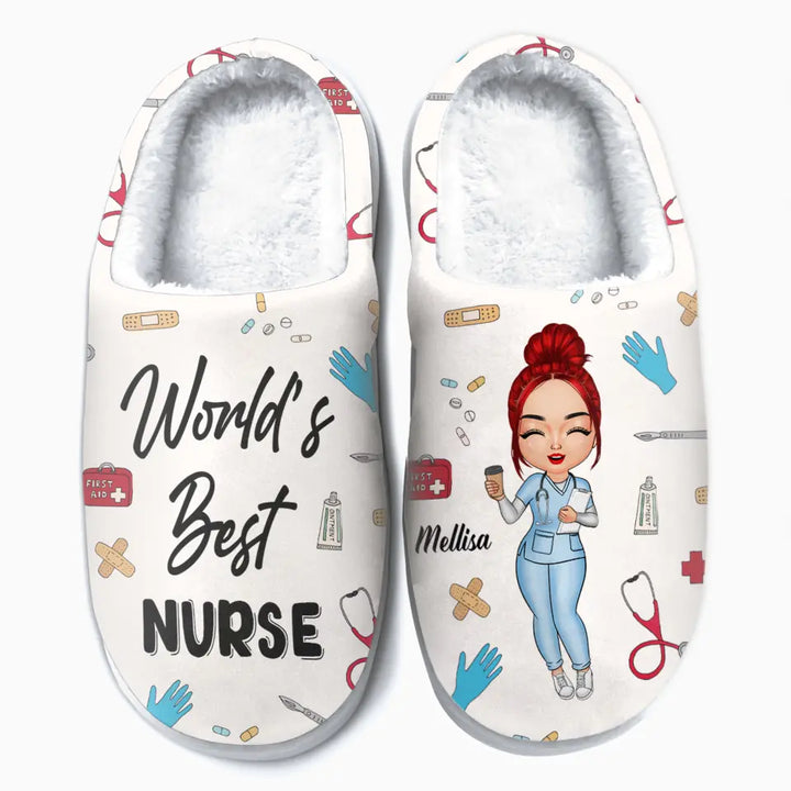 Personalized Slippers - Nurse's Day, Birthday Gift For Nurse - World's Best Nurse ARND005